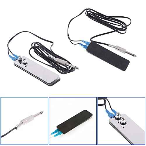 2 Pack Tattoo Foot Pedal Switch with 1/4 inch 6.35MM Plug Cable Stainless Steel Cord Power Supply Foot Control Flat Plate Clip For Tattoo Gun Machine Kits Beginners Artist