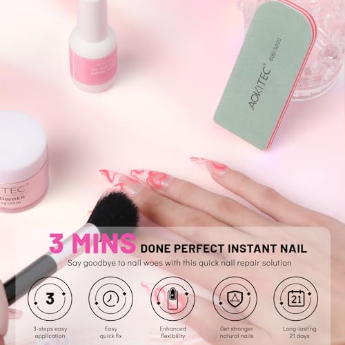 Aokitec Nail Repair Kit - 28g Jelly Pink Build Powder for Broken Cracked Split Weak Nails with 15ml Nail Repair Glue Ideal Solution Emergency Easy Quick Fix Air Dry DIY Natural Crystal Pink Nails