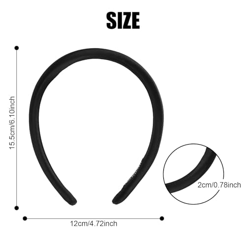 Headbands for Women, Black Womens Thick Silk Satin Super Soft & Comfortable Sponge Padded Headbands Hair Bands Hoops Accessories for Women Girls