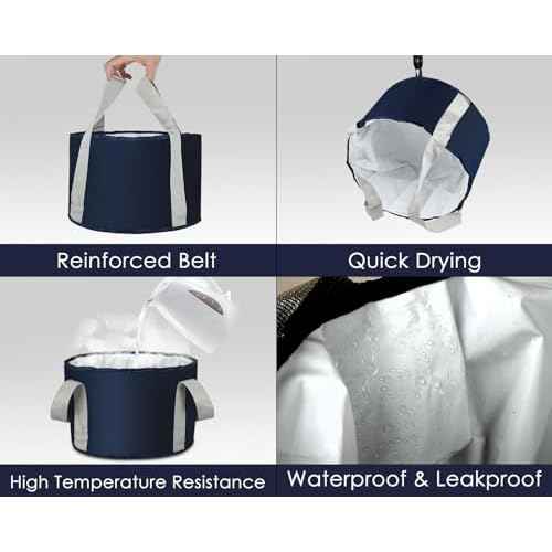 Foot Soaking Tub Collapsible Bucket with Handle 4.7 Gallon/18 L Portable Wash Bag for Fishing, Traveling, and Camping - Navy Blue