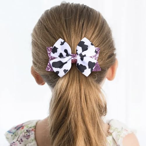 Cow Print Hair Bow Clips,2PCS Bow Hair Clips with Pink Grosgrain Ribbon,Cute Cow Print Clips Hair Accessories for Children Girls Birthday Party Decorat