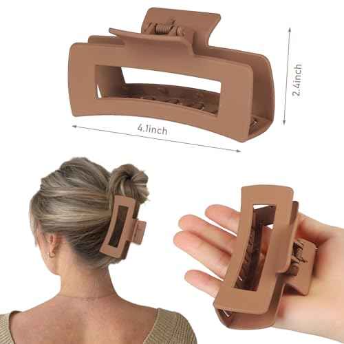 4.1 Inch Large Hair Claw Clips 8 Pcs Rectangle Big Clips for Thick Hair Nonslip Acrylic Banana Jaw Accessories for Women and Girls (Brown Colorful)