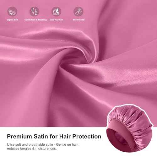 3PCS Silk Sleep Bonnet for Women, Large Satin Hair Caps with Elastic Band for Curly Hair and Frizz Control