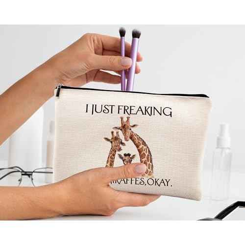 Kdqua Funny Giraffe Makeup Bag - Linen Cosmetic & Travel Toiletry Bag, Gift for Animal Lovers