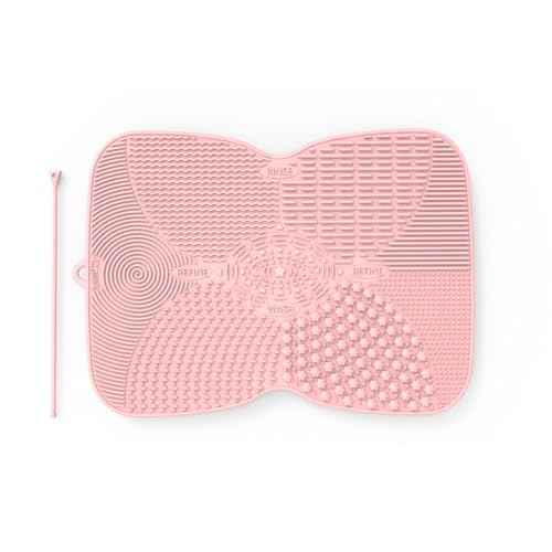 Silicone Makeup Brush Cleaner Pad with Suction Cup, 8 Textures, Stable, Makeup Brush Cleaning Mat (Pink)