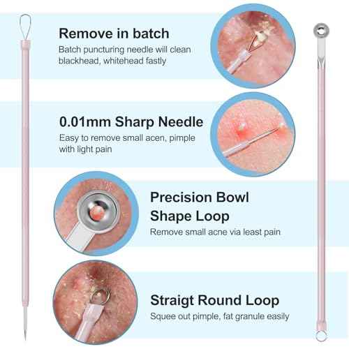 Pimple Popper Tool Kit Blackhead Remover Tools (5 Piece Kit), Professional Stainless Black Head Remover for face, Risk Free Treatment Pimple Extractor with Tweezers