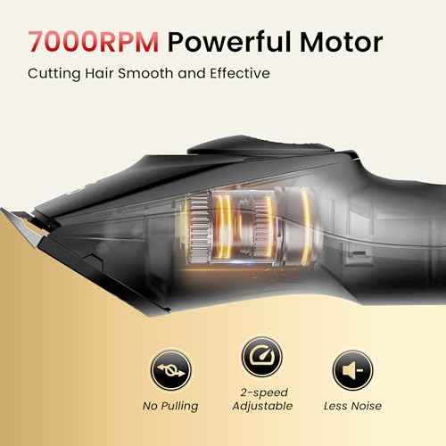 Hair Clippers for Men, Cordless Hair Clipper Kit, Adjustable 4 Length Setting, 2-Speed Settings, Replaceable Ceramic Blade Heads, Rechargeable Hair Clippers for Family (Black)