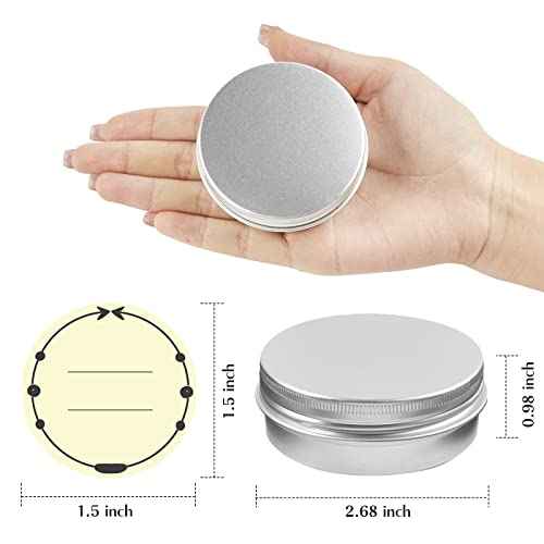 TUZAZO 24Pack 2 Oz Aluminum Tin Cans with Screw Lid and Labels, Refillable Travel Sized Cosmetic Containers Small Tins for Salves, Lotion Bars, Beard Balms, Candles