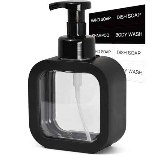 Foaming Soap Dispenser, 300ml (10oz) Plastic Refillable Foaming Hand Soap Dispenser with 8 Pcs Waterproof Labels, Foam Pump Bottle for Bathroom and Kitchen (Black)