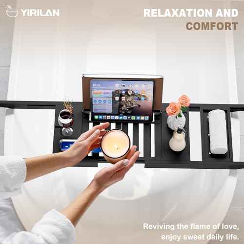Yirilan Foldable Bathtub Caddy, Expandable Bath Tray, Unique House Warming Gifts, New Home, Anniversary and Wedding Gifts for Couple, Black-New