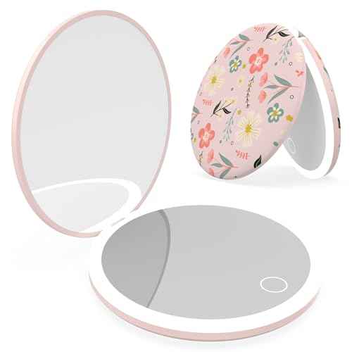 Compact Mirror with Light, 1X 3X Magnification Travel Makeup Mirror LED Lighted Pocket Mirrors Touch Button, Handheld Double Sided Portable-Mirror Gifts for Mom Wife Girlfriend Beauty Lover