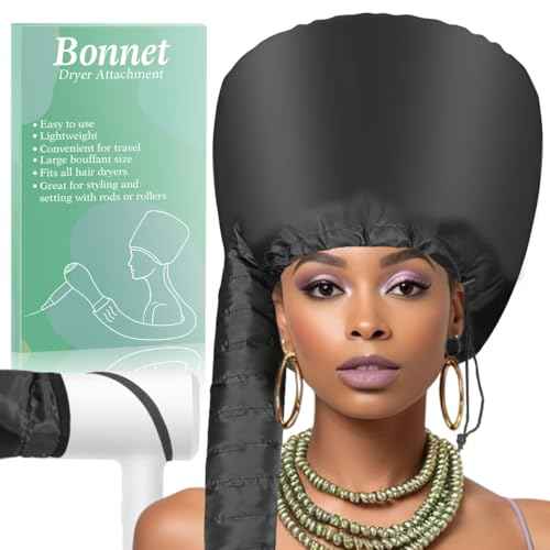 Hooded Hair Dryer Bonnet - Fast-Drying Bonnet Hair Dryer for Natural Hair, Deep Conditioning, Styling, & Curl Enhancing - Adjustable Fit, Heat Distribution, Portable & Lightweight for Travel£¨Black£©