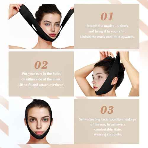 Reusable V Line Lifting Mask with Chin Strap, V Shaped Face Mask for Sagging, Jaw Exerciser (Black)