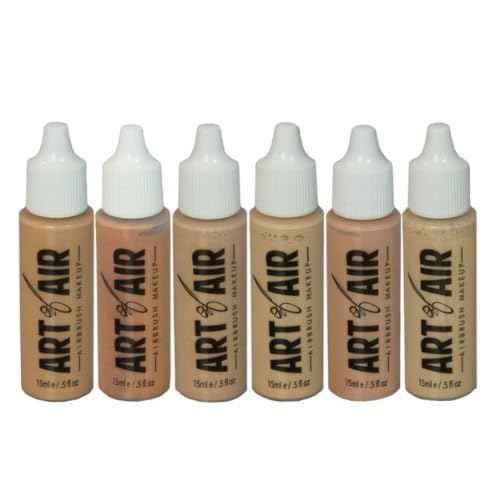 Professional Airbrush Cosmetic Makeup System/Fair to Medium Shades 6pc Foundation Set with Blush, Bronzer, Shimmer and Primer Makeup Airbrush Kit