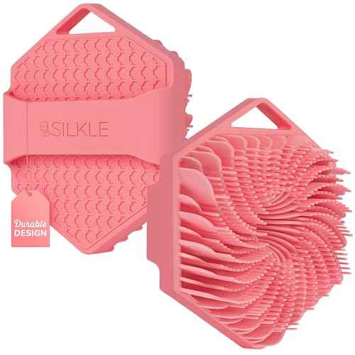 Silicone Body Scrubber - Exfoliating Bath Brush and Skin Cleanser - Shower Sponge for Gentle Body Scrub and Wash - Silicone Scrubbing Care Tool for a Refreshed and Renewed You - Pink