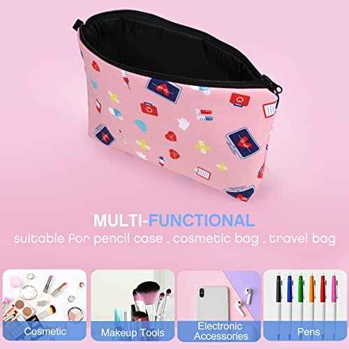 4 Pieces Nurses Cosmetic Bag Funny Teeth Makeup Bags Nurse Gift Makeup Bags Nurse Pouch Waterproof Toiletry Bag for Nurses Day Graduation Appreciation Gift Practitioner Supplies Women(Heart)