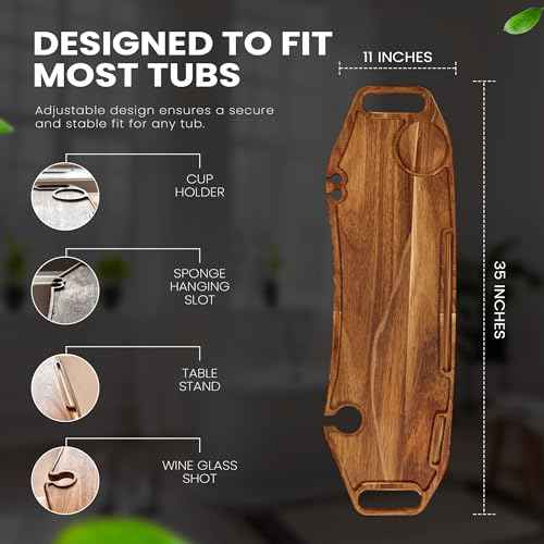 Lush & Style Premium Bathtub Tray Large & Thick 35¡± x 10``, Acacia Wood Luxury, Waterproof, Non-Toxic, Adjustable Legs, No Tools Required,Caddy Tray, Luxury Bath Accessories