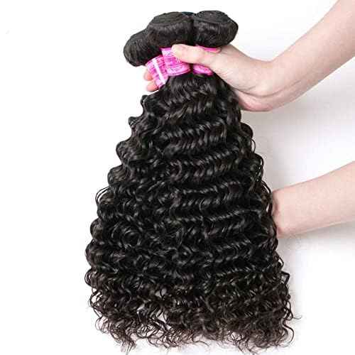 12A 3 Bundles Water Wave Human Hair (16 18 20 Inch) 100% Unprocessed Weave Brazilian Human Hair Bundles Full And Thick Virgin Hair Extensions Natural Color