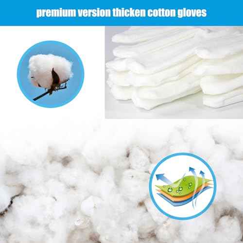 4 Pairs White Gloves, Breathable Cotton Gloves for Dry Hands Sleeping, Washable Eczema Moisturizing Glove Overnight for Women Men, Halloween Wedding Costume Work Glove for Serving Inspection