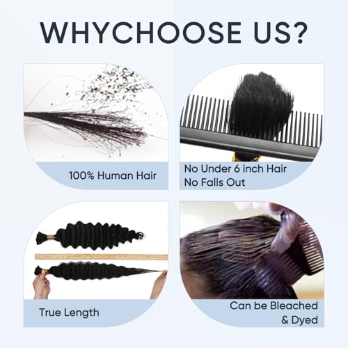 Human Braiding Hair for Boho Braids,150g 22 inch 6 Bundles Deep water Wave Bulk Boho Curly Human Hair for Braiding,Natural Color No Weft 12A Wet and Wavy Human Knotless Braiding Hair Extensions