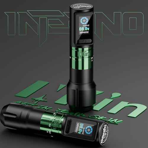 INKin Inferno Wireless Tattoo Machine 6 Adjustable Stroke 2.0mm - 4.5mm, Tattoo Gun with 40mm and 36mm Large Grip, 1800 mAh Battery Supports 6-8 Hours of Work, Great for Tattoo Artists