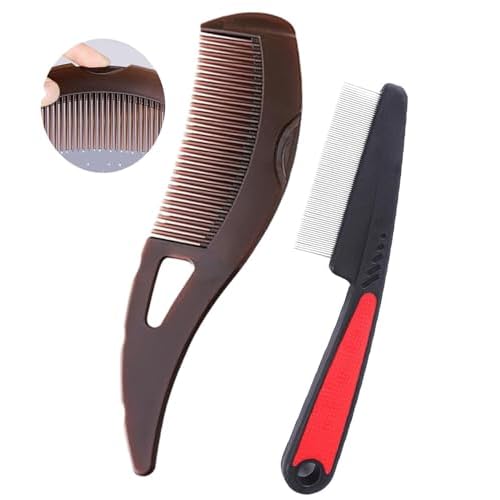 Dandruff Comb Fine Tooth Scalp Detox Comb Lice for Women, Men & Kids Stainless Steel Scalp Detoxing, Sweep & Massage Hair Brush Tool for Hair Care (A-2PC Brown)