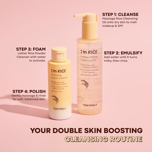 TONYMOLY I¡¯m Rice Makeup Melting Cleansing Oil ? 215ml | Gentle Cleanser for Sensitive Skin | Removes Makeup & Impurities | Rice Bran Oil + PHA | Non-Comedogenic, Fragrance-Free, Korean Skincare