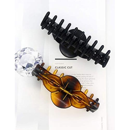 Large Hair Clips for Thick Hair Plastic Big Claw Clips Updo Hair Styling Accessories for Women Strong Hold Jumbo Hair Jaw Clips(Arc-Black+Brownish)