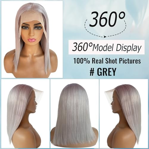 Grey Bob Human Hair Wigs 13x4 HD 180% Density Lace Front Wig Human Hair Silver Glueless Wigs Human Hair £¨16in£©