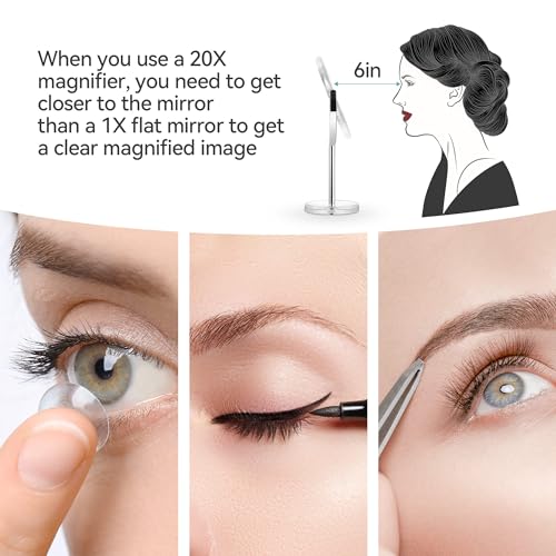 MIYADIVA 20X Magnifying Makeup Mirror,Double Sided 1X & 20X Magnifying Mirror with Stand,Tabletop Magnified Vanity Mirror with 360¡ÆRotation for Bathroom or Bedroom 7.8 Inch