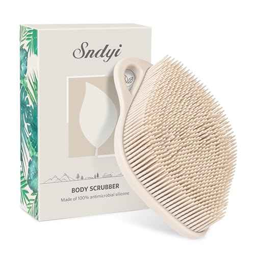 Sndyi Silicone Body Scrubber, Gentle Exfoliating Body Scrubber for Sensitive Skin, Leaf Shaped Shower Scrubber for Body with Lathering Bristles, Silicone Loofah Body Brush for Showering, Oatmeal