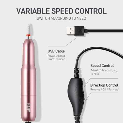 GAOY Electric Nail Drill for Acrylic and Gel, USB Electric Nail File, Portable Efile with Drill Bits, Manicure Pedicure Tools for Home Salon, Pink