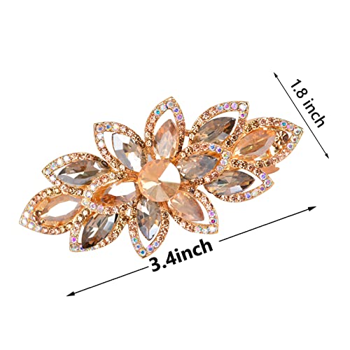 Floral Rhinestone Hairpin Luxury Crystal Flower Hair Barrette Clip (Champagne)