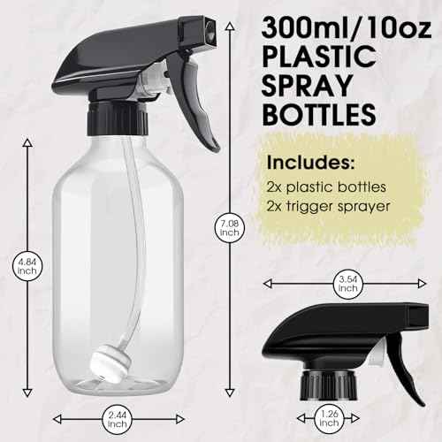 AMORIX Plastic Spray Bottles 2 Pack 360¡Æ Water Spray Bottle for Cleaning 10 oz/300 ml Upside Down Spray Bottle Small Mister Squirt Bottle with Adjustable Nozzle for Hair, Cooking, Plant, Pet