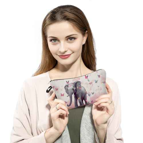 Cute Cartoon Elephant Makeup Bag for Women Travel Cosmetic Organizer Bag Teacher Appreciation Gifts Small Zipper Toiletry Bag