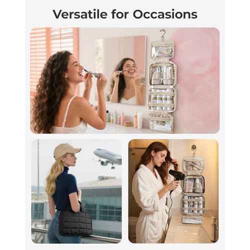 BAGSMART Travel Toiletry Bag for Women, Hanging Travel Bag for Toiletries, Puffy Makeup Cosmetic Bag Organizer, Carry-on Travel Accessories Essentials, Camel