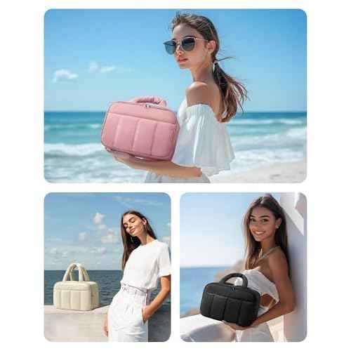 BAGSMART Travel Toiletry Bag, Puffy Large Toiletry Bag for Women, Lightweight Cosmetic Makeup Bag Organizer with Handle for Traveling, Accessories, Essentials, Toiletries (Black)