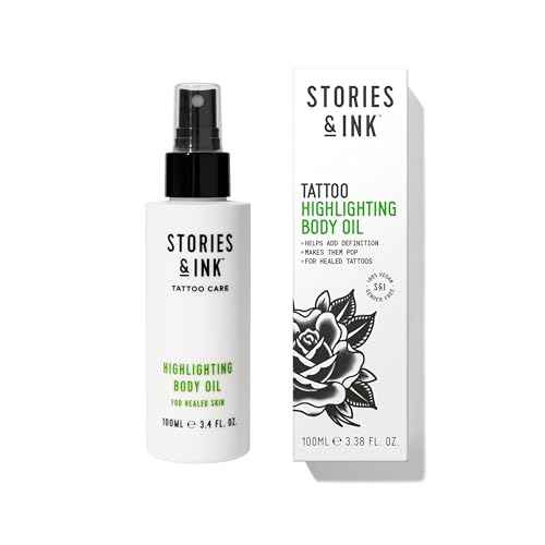 Stories & Ink Tattoo Care | HIGHLIGHTING BODY OIL for healed skin - Refreshes Faded Tattoos for Instant Tattoo Glow, 100 mL / 3.4 Fl Oz