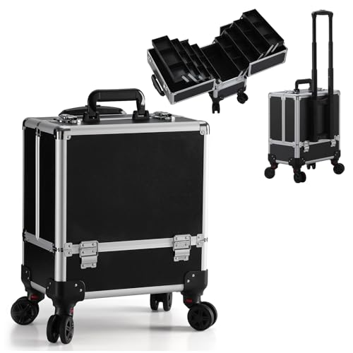 Leeora&Leekoo High-Capacity Multilayer Portable Nail Case for Nail Tech Organizer with Wheels - Lockable Makeup Case Organizer, Cosmetic Case, Makeup Train Case (Black)