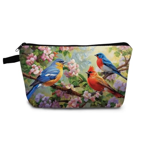 Floral Bird Makeup Bag Cute Small Organizer Bag with Zipper Floral Bird Cosmetic Bag Aesthetic Birthday Present for Women Sisters Friends -1