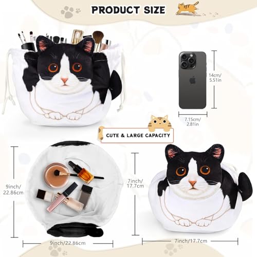Drawstring Makeup Bag, Cat Makeup Bag, Travel Makeup Organizer, Cosmetic Pouch Bag, Cat Gift for Women, Lay Flat Makeup Bag Gifts for Cat Lovers