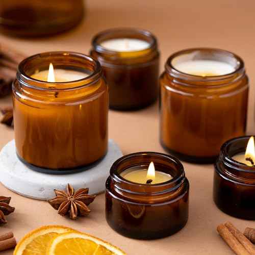 KEYWING 2oz Small Glass Jars, 35 Pack Amber Glass Cosmetic Jars with Black Lids, Round Sample Container with Inner Liners for Cream, Lotions, Powders and Ointments