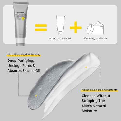 Gentle Exfoliating Face Wash for Deep Pore Cleanser and Blackhead Removal, Facial Cleanser for Oily Skin & Sensitive Skin, Double Cleansing Daily Facial Wash with Hyaluronic Acid + Glycerin, 3.52 Oz