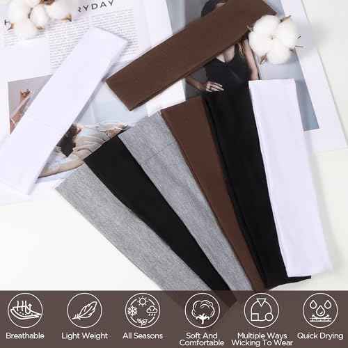 Headbands for Women, 8pcs Stretchy Non Slip Soft Cotton Cloth Hair Bands for Sports, Workout, Yoga and Running