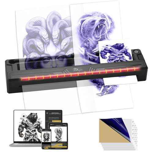 GBK Wireless M8 Tattoo Stencil Printer with 5pcs Transfer Paper - Bluetooth Tattoo Stencil-Fits Custom-Size A4-A8 Width Thermal Paper,Compatible for iOS & Android Phone,Laptop & iPad