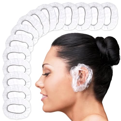 200 Pcs Disposable Ear Covers for Shower Waterproof - Ear Shower Caps for Adults Ear Caps for Shower Ear Covers for Hair Dye Plastic Ear Covers for Showering - Disposable Ear Protectors for Water