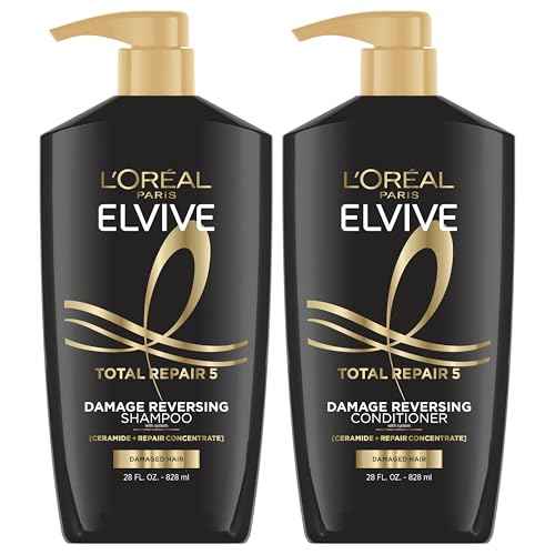 L'Oreal Paris Elvive Total Repair 5 Repairing Shampoo and Conditioner for Damaged Hair, 28 Ounce (Set of 2)(Packaging May Vary)