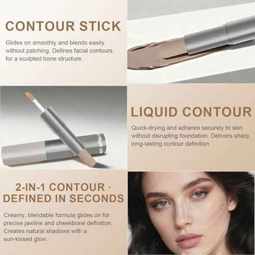 Dual-Ended Cool Toned Cream Contour Stick Liquid for Fair Pale Light Skin Waterproof & Long Lasting Lightweight Blendable Matte Finish Grey Contour Face Makeup,Vegan & Cruelty-Free #2Constructed Gray
