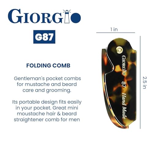 Giorgio G87 4.5 Inch Mustache and Beard Grooming Comb for Men - Handmade, Saw-cut, Hand Polished Pocket Comb for Everyday Hair Styling. 2 Pack Tokyo