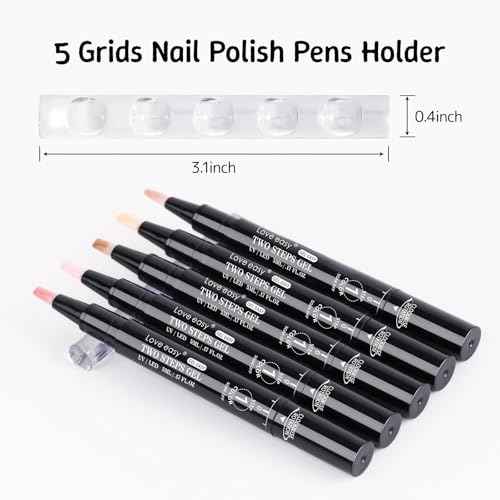 2 Step Nail Polish Pens Set, 6 Pcs Nude Natural Color Builder Base 1 Piece Top Coat Fingernail Toenail Gel Series for Women, Hema Free High Gloss Long Last Portable Ideal Gift (U V Needed)